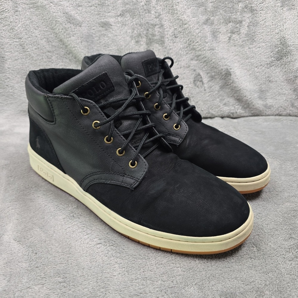 Polo Ralph Lauren Sneaker Boot Mens Size 13 Black Canvas Nubuck Casual Shoes